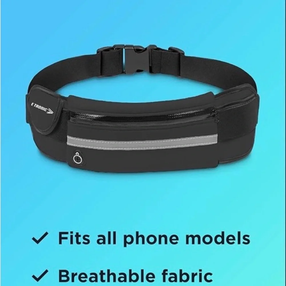 Black Expandable Reflective Running Belt with Secure Zip Pocket 30.5’ Length/SM